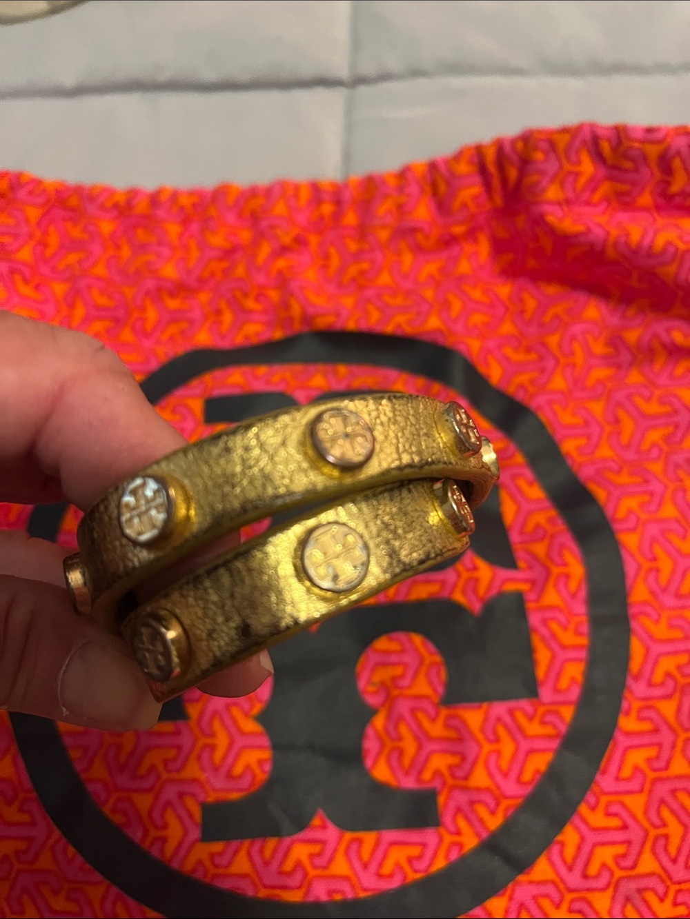 Tory Burch Gold-Tone Double Wrap Stud Bracelet